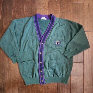Vintage GAP Sport Green/Purple Academy Cardigan USA School Buttons - Size Small